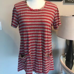 Lori Goldstein LOGO Apple Striped Floral Tunic